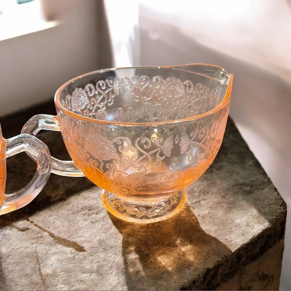 Vintage Depression Glass Creamer and Sugar Set